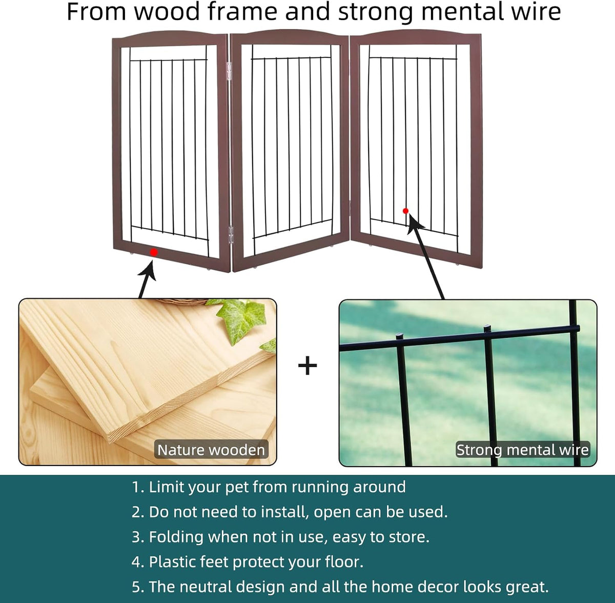 Freestanding Foldable Dog Gate for House Extra Wide Wooden White Indoor Puppy Gate Stairs Doorways Pet Gate Tall Dog Fence 3 Panels Fence