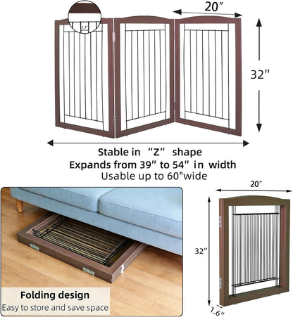 Freestanding Foldable Dog Gate for House Extra Wide Wooden White Indoor Puppy Gate Stairs Doorways Pet Gate Tall Dog Fence 3 Panels Fence