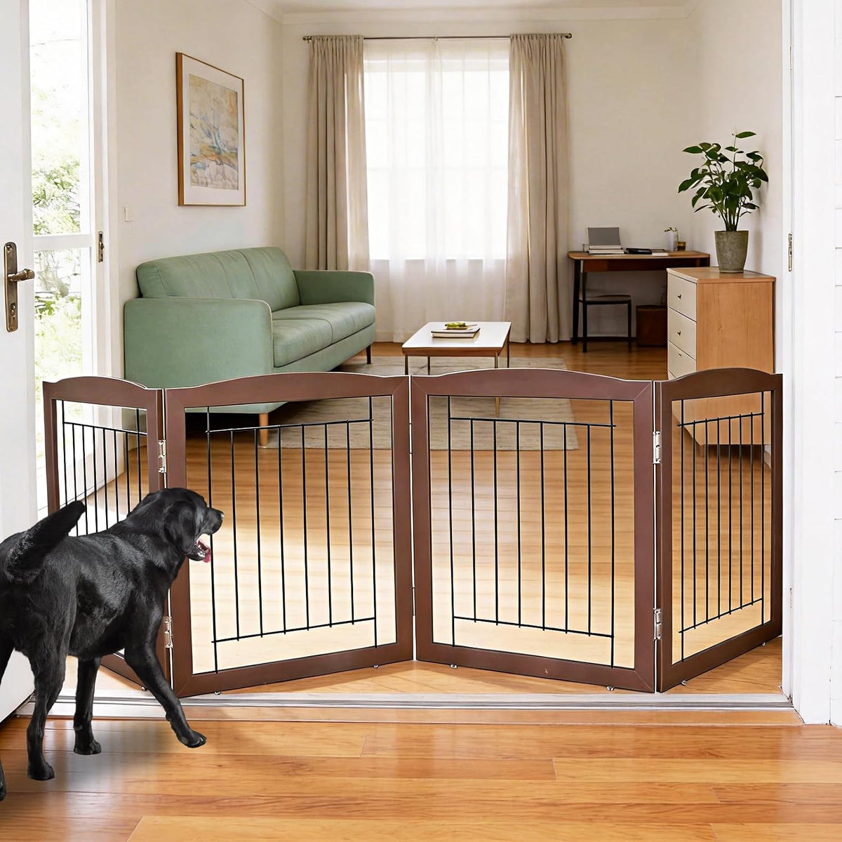 Freestanding Foldable Dog Gate for House Extra Wide Wooden White Indoor Puppy Gate Stairs Doorways Pet Gate Tall Dog Fence 3 Panels Fence