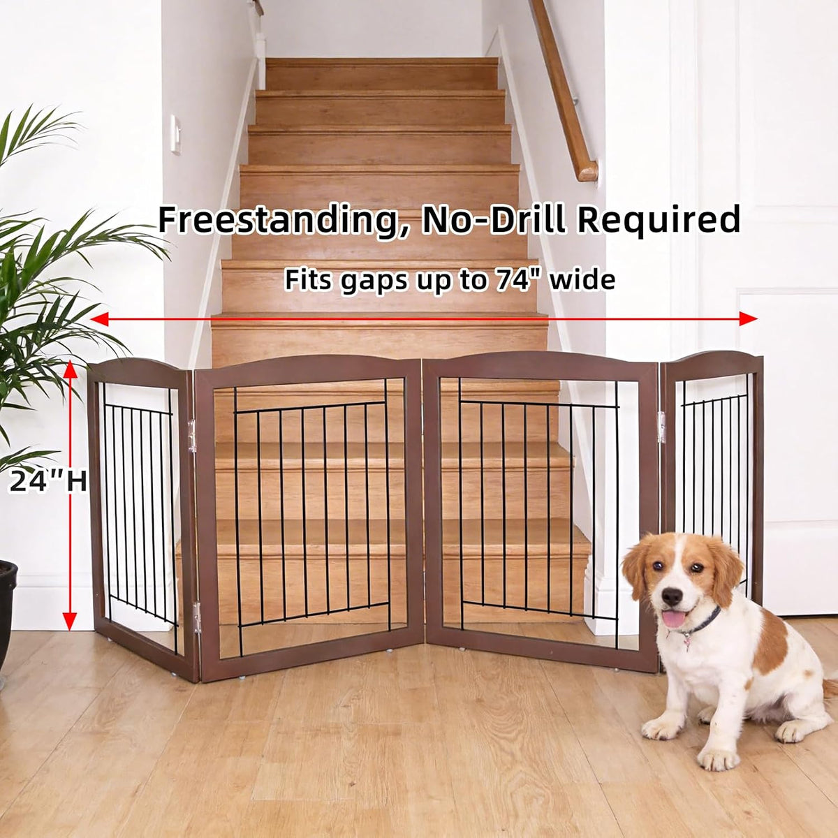 Freestanding Foldable Dog Gate for House Extra Wide Wooden White Indoor Puppy Gate Stairs Doorways Pet Gate Tall Dog Fence 3 Panels Fence