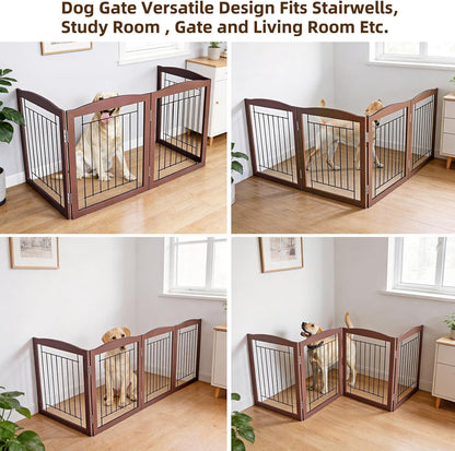Freestanding Foldable Dog Gate for House Extra Wide Wooden White Indoor Puppy Gate Stairs Doorways Pet Gate Tall Dog Fence 3 Panels Fence