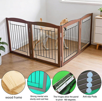 Freestanding Foldable Dog Gate for House Extra Wide Wooden White Indoor Puppy Gate Stairs Doorways Pet Gate Tall Dog Fence 3 Panels Fence