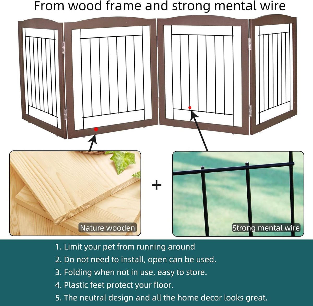 Freestanding Foldable Dog Gate for House Extra Wide Wooden White Indoor Puppy Gate Stairs Doorways Pet Gate Tall Dog Fence 3 Panels Fence