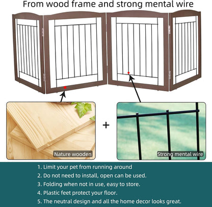 Freestanding Foldable Dog Gate for House Extra Wide Wooden White Indoor Puppy Gate Stairs Doorways Pet Gate Tall Dog Fence 3 Panels Fence