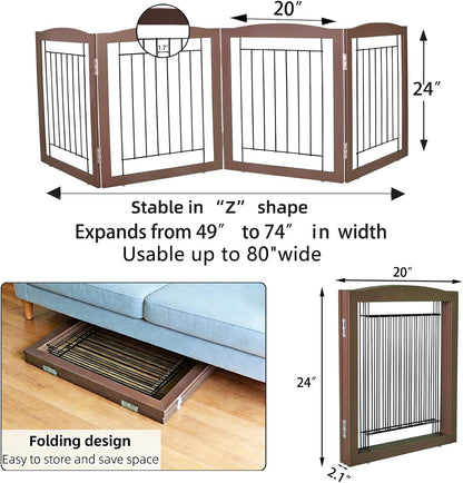 Freestanding Foldable Dog Gate for House Extra Wide Wooden White Indoor Puppy Gate Stairs Doorways Pet Gate Tall Dog Fence 3 Panels Fence
