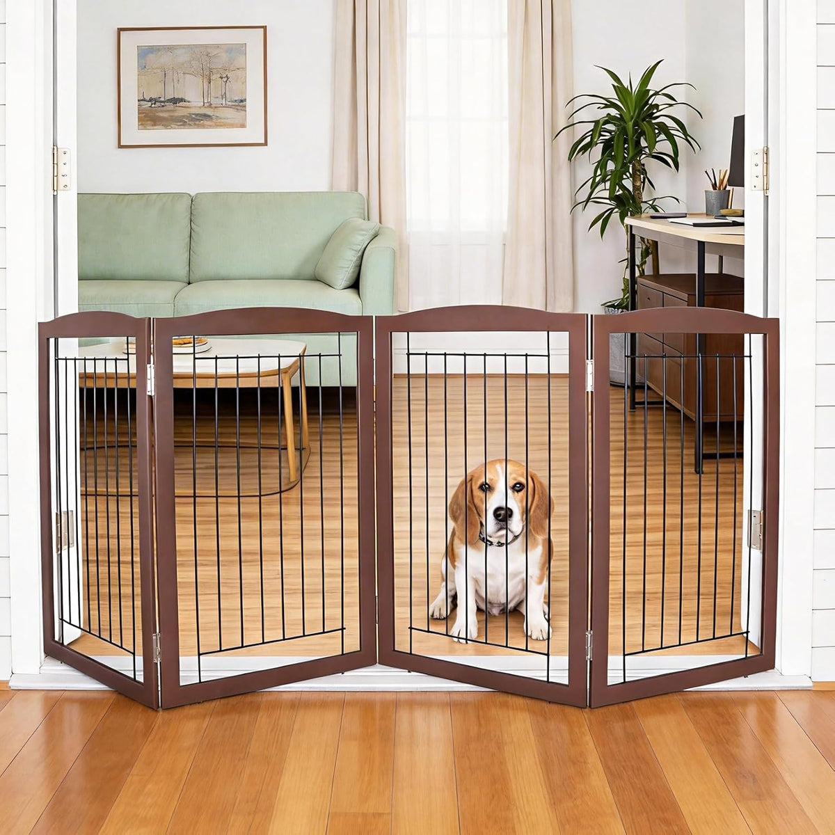 Freestanding Foldable Dog Gate for House Extra Wide Wooden White Indoor Puppy Gate Stairs Doorways Pet Gate Tall Dog Fence 3 Panels Fence