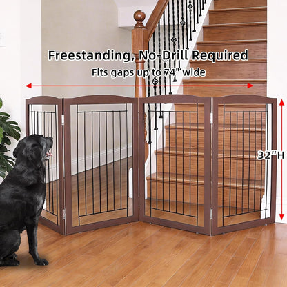 Freestanding Foldable Dog Gate for House Extra Wide Wooden White Indoor Puppy Gate Stairs Doorways Pet Gate Tall Dog Fence 3 Panels Fence