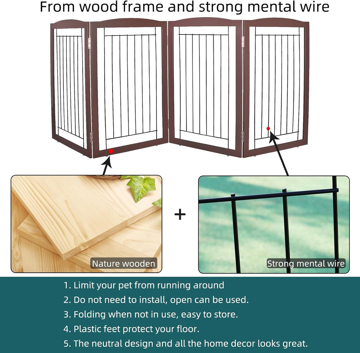 Freestanding Foldable Dog Gate for House Extra Wide Wooden White Indoor Puppy Gate Stairs Doorways Pet Gate Tall Dog Fence 3 Panels Fence