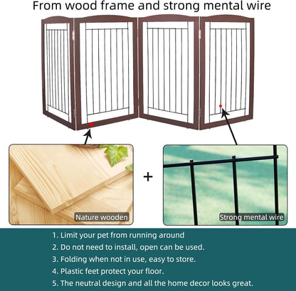 Freestanding Foldable Dog Gate for House Extra Wide Wooden White Indoor Puppy Gate Stairs Doorways Pet Gate Tall Dog Fence 3 Panels Fence