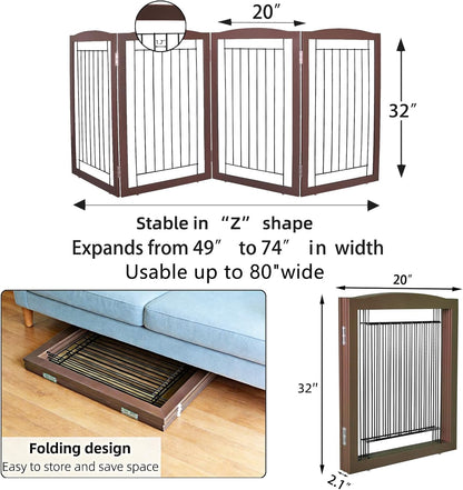 Freestanding Foldable Dog Gate for House Extra Wide Wooden White Indoor Puppy Gate Stairs Doorways Pet Gate Tall Dog Fence 3 Panels Fence