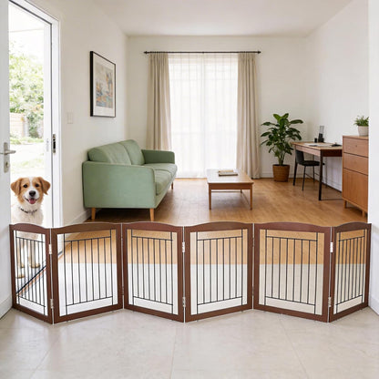 Freestanding Foldable Dog Gate for House Extra Wide Wooden White Indoor Puppy Gate Stairs Doorways Pet Gate Tall Dog Fence 3 Panels Fence