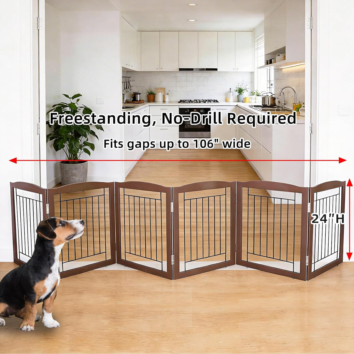 Freestanding Foldable Dog Gate for House Extra Wide Wooden White Indoor Puppy Gate Stairs Doorways Pet Gate Tall Dog Fence 3 Panels Fence