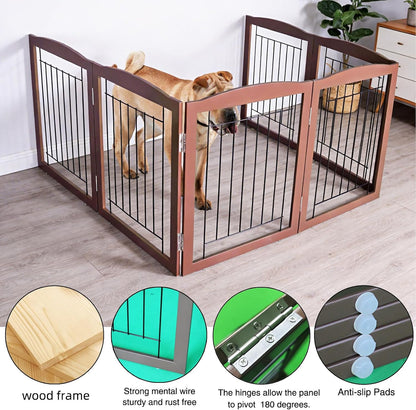 Freestanding Foldable Dog Gate for House Extra Wide Wooden White Indoor Puppy Gate Stairs Doorways Pet Gate Tall Dog Fence 3 Panels Fence