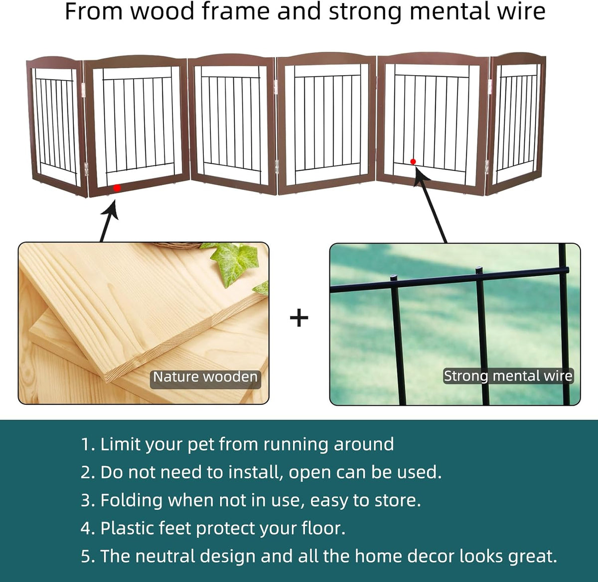 Freestanding Foldable Dog Gate for House Extra Wide Wooden White Indoor Puppy Gate Stairs Doorways Pet Gate Tall Dog Fence 3 Panels Fence