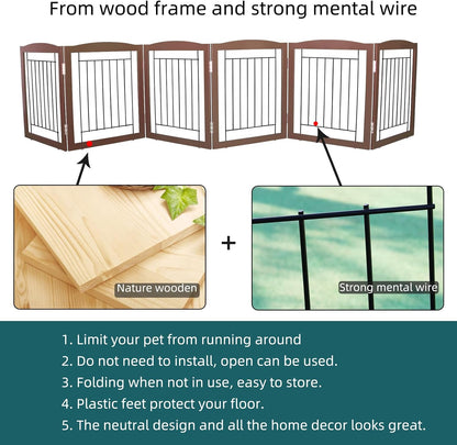 Freestanding Foldable Dog Gate for House Extra Wide Wooden White Indoor Puppy Gate Stairs Doorways Pet Gate Tall Dog Fence 3 Panels Fence