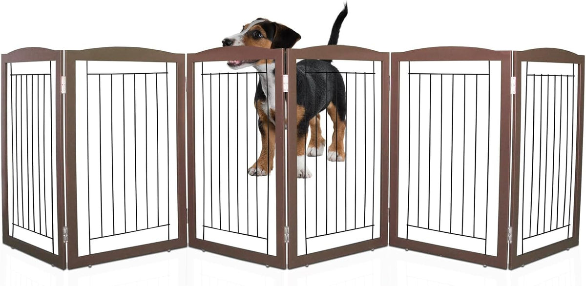 Freestanding Foldable Dog Gate for House Extra Wide Wooden White Indoor Puppy Gate Stairs Doorways Pet Gate Tall Dog Fence 3 Panels Fence