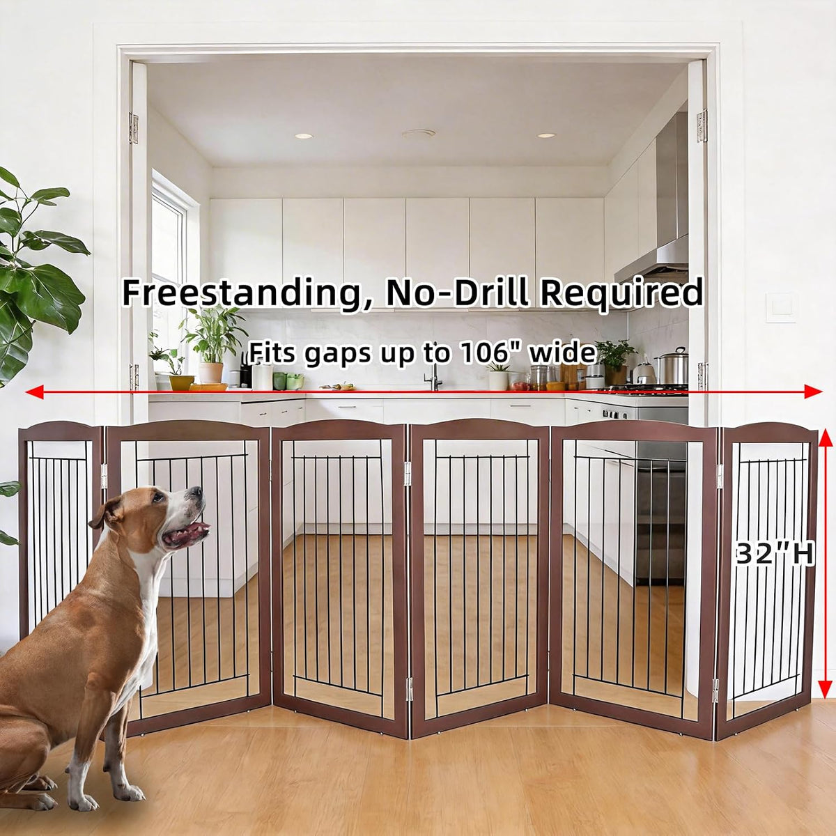 Freestanding Foldable Dog Gate for House Extra Wide Wooden White Indoor Puppy Gate Stairs Doorways Pet Gate Tall Dog Fence 3 Panels Fence