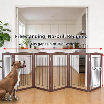 Freestanding Foldable Dog Gate for House Extra Wide Wooden White Indoor Puppy Gate Stairs Doorways Pet Gate Tall Dog Fence 3 Panels Fence