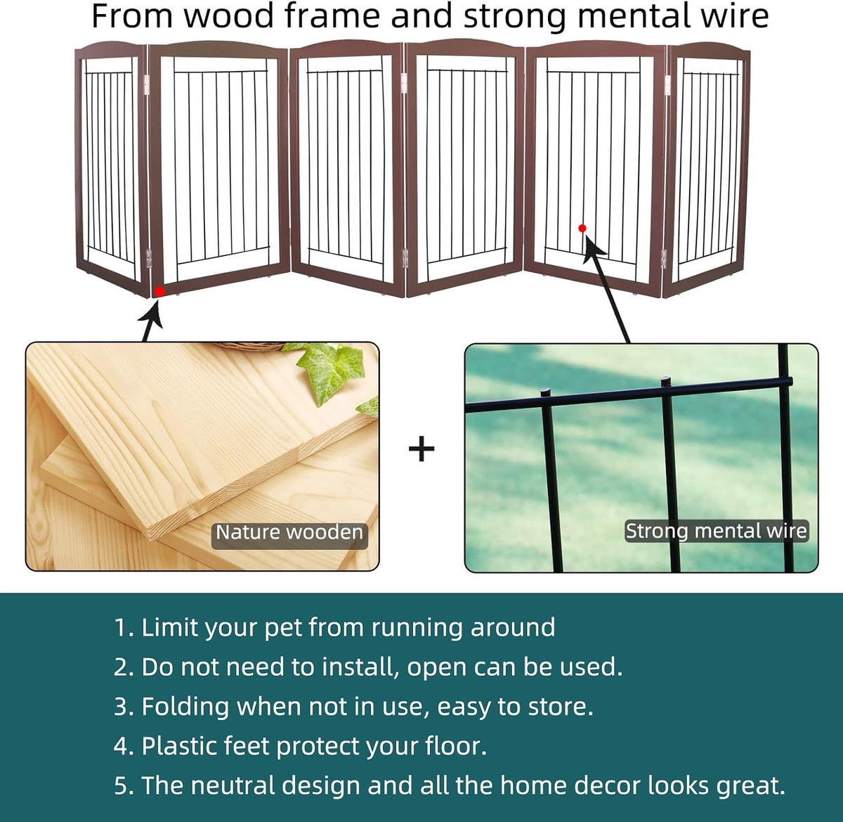 Freestanding Foldable Dog Gate for House Extra Wide Wooden White Indoor Puppy Gate Stairs Doorways Pet Gate Tall Dog Fence 3 Panels Fence