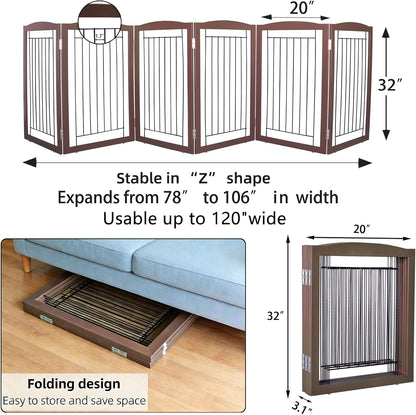 Freestanding Foldable Dog Gate for House Extra Wide Wooden White Indoor Puppy Gate Stairs Doorways Pet Gate Tall Dog Fence 3 Panels Fence