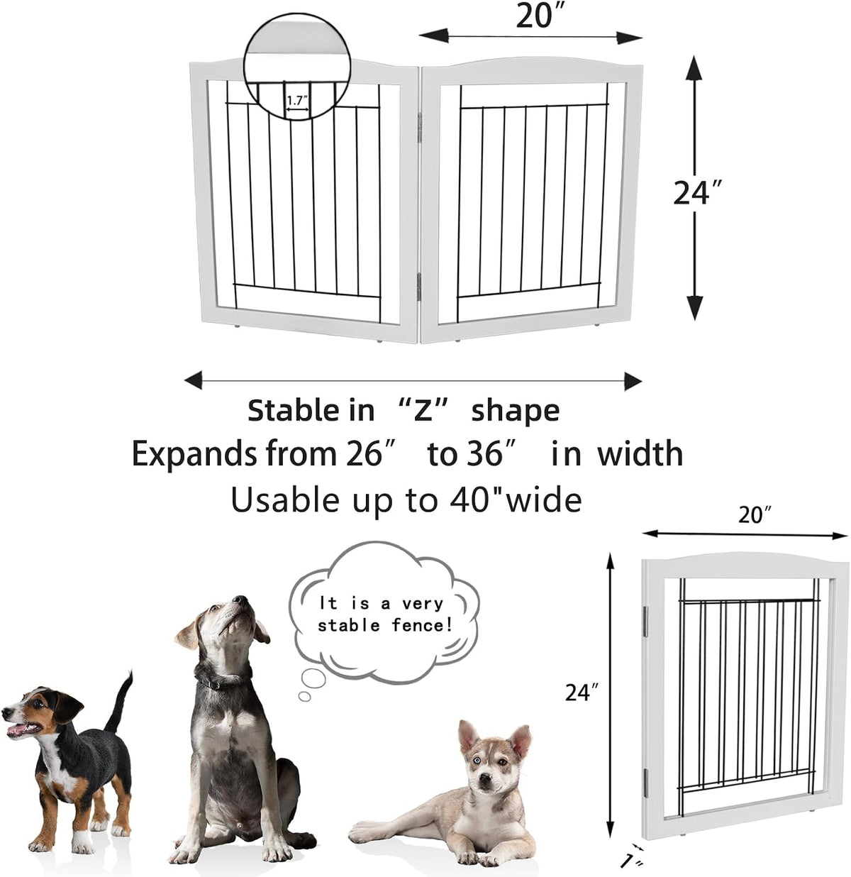 Freestanding Foldable Dog Gate for House Extra Wide Wooden White Indoor Puppy Gate Stairs Doorways Pet Gate Tall Dog Fence 3 Panels Fence