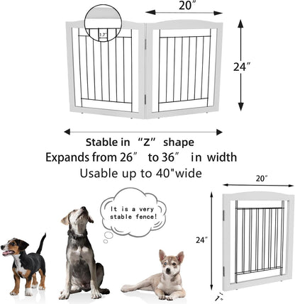 Freestanding Foldable Dog Gate for House Extra Wide Wooden White Indoor Puppy Gate Stairs Doorways Pet Gate Tall Dog Fence 3 Panels Fence