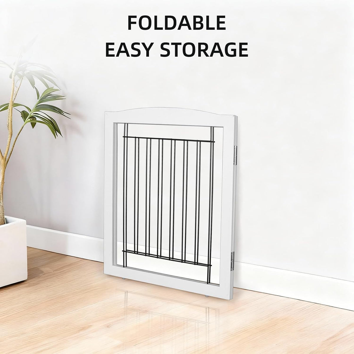 Freestanding Foldable Dog Gate for House Extra Wide Wooden White Indoor Puppy Gate Stairs Doorways Pet Gate Tall Dog Fence 3 Panels Fence