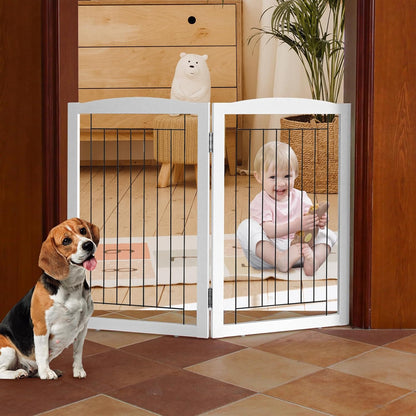 Freestanding Foldable Dog Gate for House Extra Wide Wooden White Indoor Puppy Gate Stairs Doorways Pet Gate Tall Dog Fence 3 Panels Fence