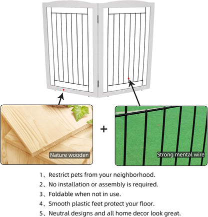 Freestanding Foldable Dog Gate for House Extra Wide Wooden White Indoor Puppy Gate Stairs Doorways Pet Gate Tall Dog Fence 3 Panels Fence