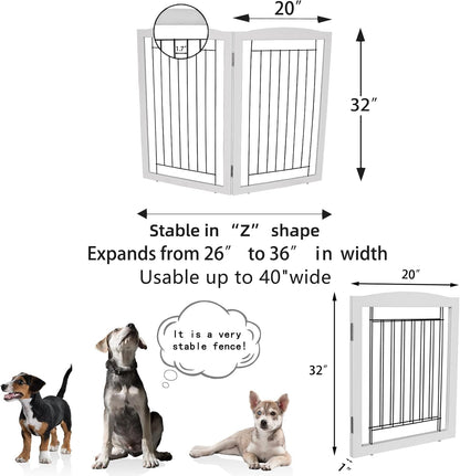 Freestanding Foldable Dog Gate for House Extra Wide Wooden White Indoor Puppy Gate Stairs Doorways Pet Gate Tall Dog Fence 3 Panels Fence