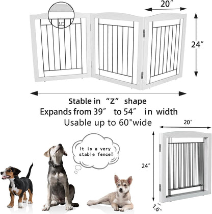 Freestanding Foldable Dog Gate for House Extra Wide Wooden White Indoor Puppy Gate Stairs Doorways Pet Gate Tall Dog Fence 3 Panels Fence