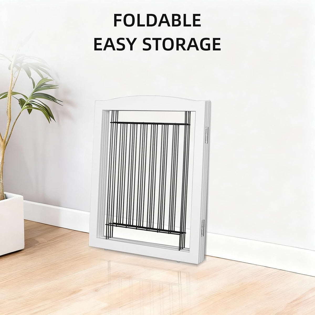 Freestanding Foldable Dog Gate for House Extra Wide Wooden White Indoor Puppy Gate Stairs Doorways Pet Gate Tall Dog Fence 3 Panels Fence