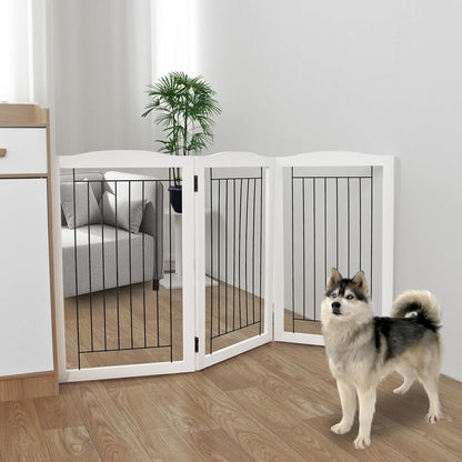 Freestanding Foldable Dog Gate for House Extra Wide Wooden White Indoor Puppy Gate Stairs Doorways Pet Gate Tall Dog Fence 3 Panels Fence