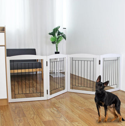 Freestanding Foldable Dog Gate for House Extra Wide Wooden White Indoor Puppy Gate Stairs Doorways Pet Gate Tall Dog Fence 3 Panels Fence
