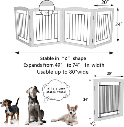 Freestanding Foldable Dog Gate for House Extra Wide Wooden White Indoor Puppy Gate Stairs Doorways Pet Gate Tall Dog Fence 3 Panels Fence