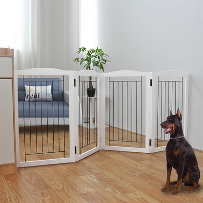 Freestanding Foldable Dog Gate for House Extra Wide Wooden White Indoor Puppy Gate Stairs Doorways Pet Gate Tall Dog Fence 3 Panels Fence