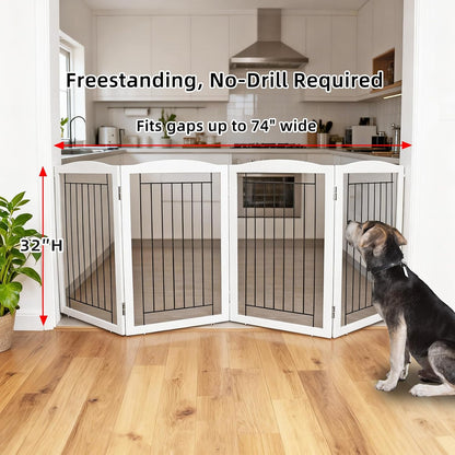 Freestanding Foldable Dog Gate for House Extra Wide Wooden White Indoor Puppy Gate Stairs Doorways Pet Gate Tall Dog Fence 3 Panels Fence
