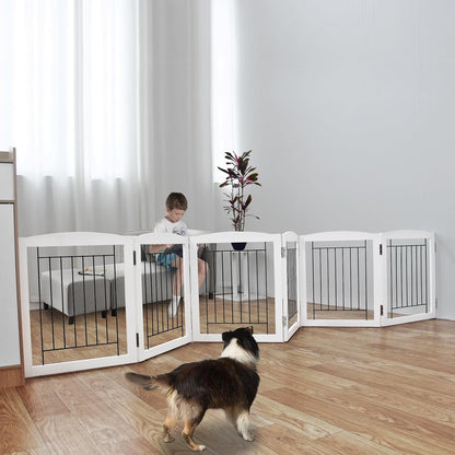Freestanding Foldable Dog Gate for House Extra Wide Wooden White Indoor Puppy Gate Stairs Doorways Pet Gate Tall Dog Fence 3 Panels Fence