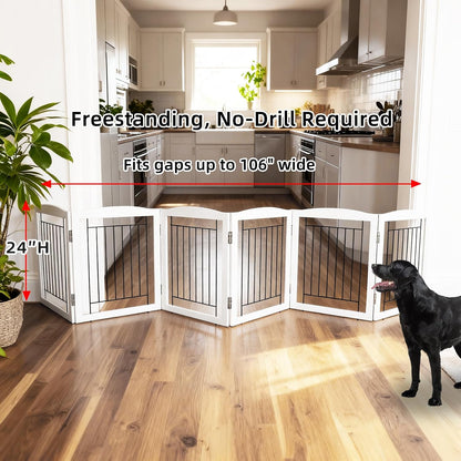Freestanding Foldable Dog Gate for House Extra Wide Wooden White Indoor Puppy Gate Stairs Doorways Pet Gate Tall Dog Fence 3 Panels Fence