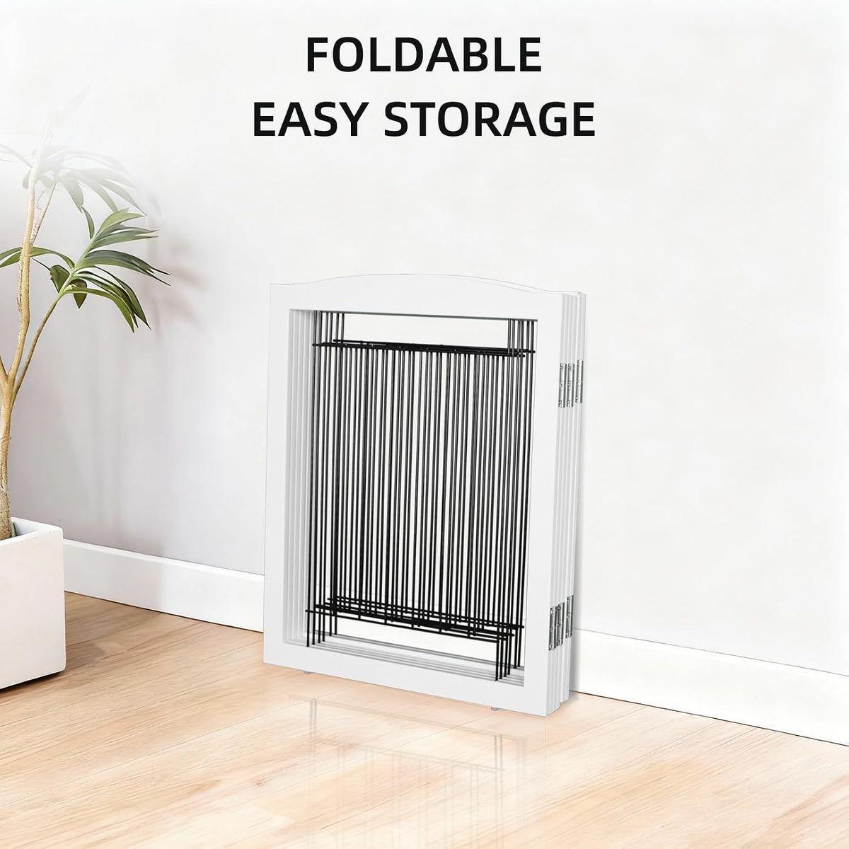 Freestanding Foldable Dog Gate for House Extra Wide Wooden White Indoor Puppy Gate Stairs Doorways Pet Gate Tall Dog Fence 3 Panels Fence
