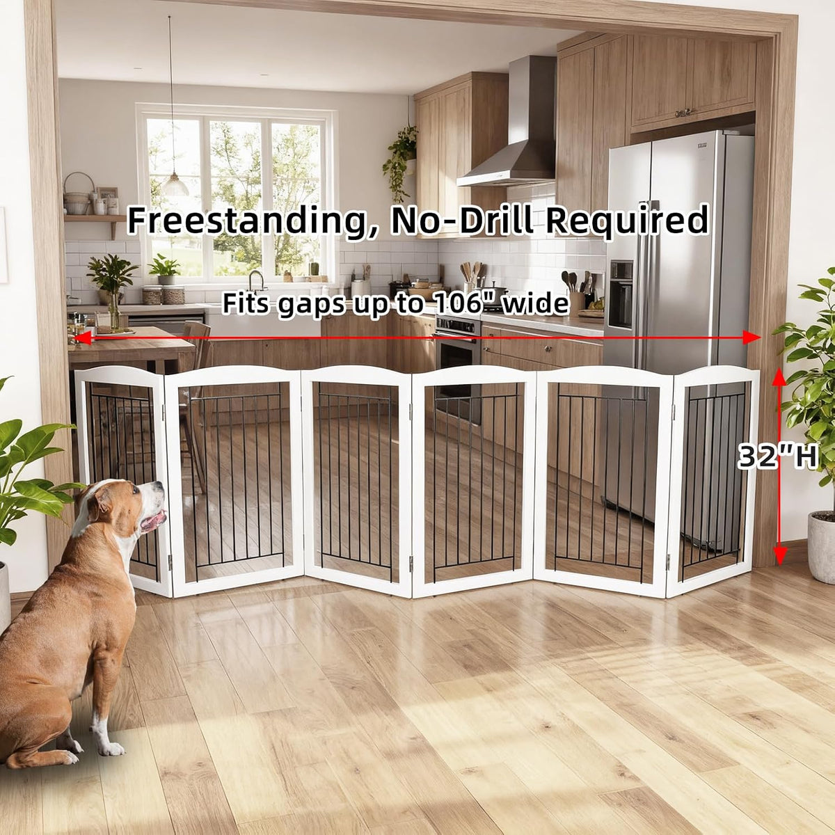 Freestanding Foldable Dog Gate for House Extra Wide Wooden White Indoor Puppy Gate Stairs Doorways Pet Gate Tall Dog Fence 3 Panels Fence