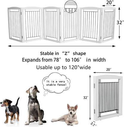 Freestanding Foldable Dog Gate for House Extra Wide Wooden White Indoor Puppy Gate Stairs Doorways Pet Gate Tall Dog Fence 3 Panels Fence