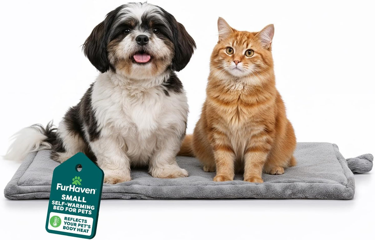 ThermaNAP Self Warming Cat Mat, Dog Bed for Crates with Self-Warming Technology for Cozy Rest, Fully Machine Washable, Small, Plush Faux Fur, Gray