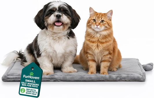 ThermaNAP Self Warming Cat Mat, Dog Bed for Crates with Self-Warming Technology for Cozy Rest, Fully Machine Washable, Small, Plush Faux Fur, Gray