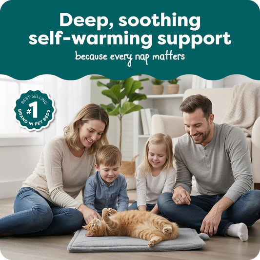 ThermaNAP Self Warming Cat Mat, Dog Bed for Crates with Self-Warming Technology for Cozy Rest, Fully Machine Washable, Small, Plush Faux Fur, Gray