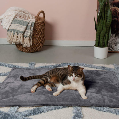 ThermaNAP Self Warming Cat Mat, Dog Bed for Crates with Self-Warming Technology for Cozy Rest, Fully Machine Washable, Small, Plush Faux Fur, Gray