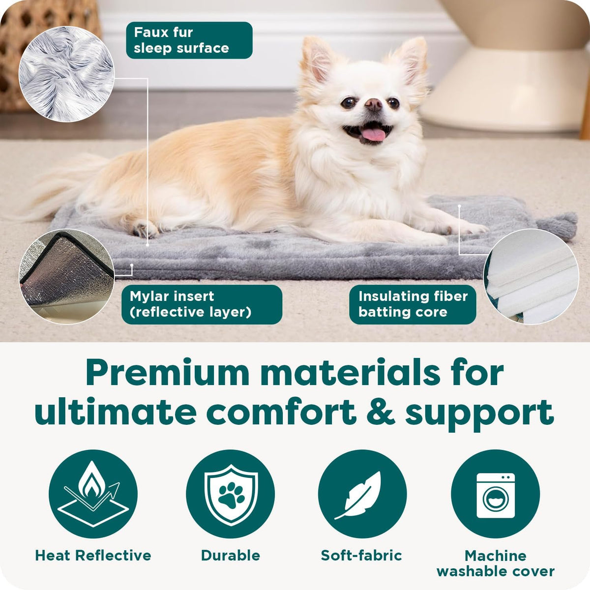 ThermaNAP Self Warming Cat Mat, Dog Bed for Crates with Self-Warming Technology for Cozy Rest, Fully Machine Washable, Small, Plush Faux Fur, Gray