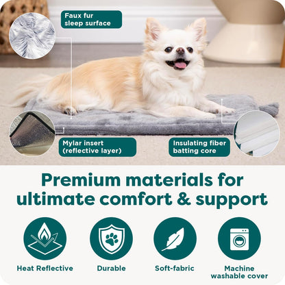 ThermaNAP Self Warming Cat Mat, Dog Bed for Crates with Self-Warming Technology for Cozy Rest, Fully Machine Washable, Small, Plush Faux Fur, Gray
