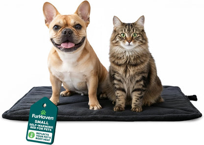 ThermaNAP Self Warming Cat Mat, Dog Bed for Crates with Self-Warming Technology for Cozy Rest, Fully Machine Washable, Small, Plush Faux Fur, Gray