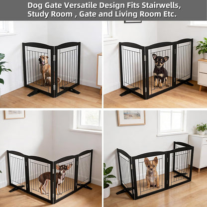 Freestanding Dog Fence Indoor, Foldable Dog Gate for Doorways, Stairs or Hallways, Sturdy Wood Extra Wide Pet Gate with Support Feet for The House, White, 24 "Height-3 Panels